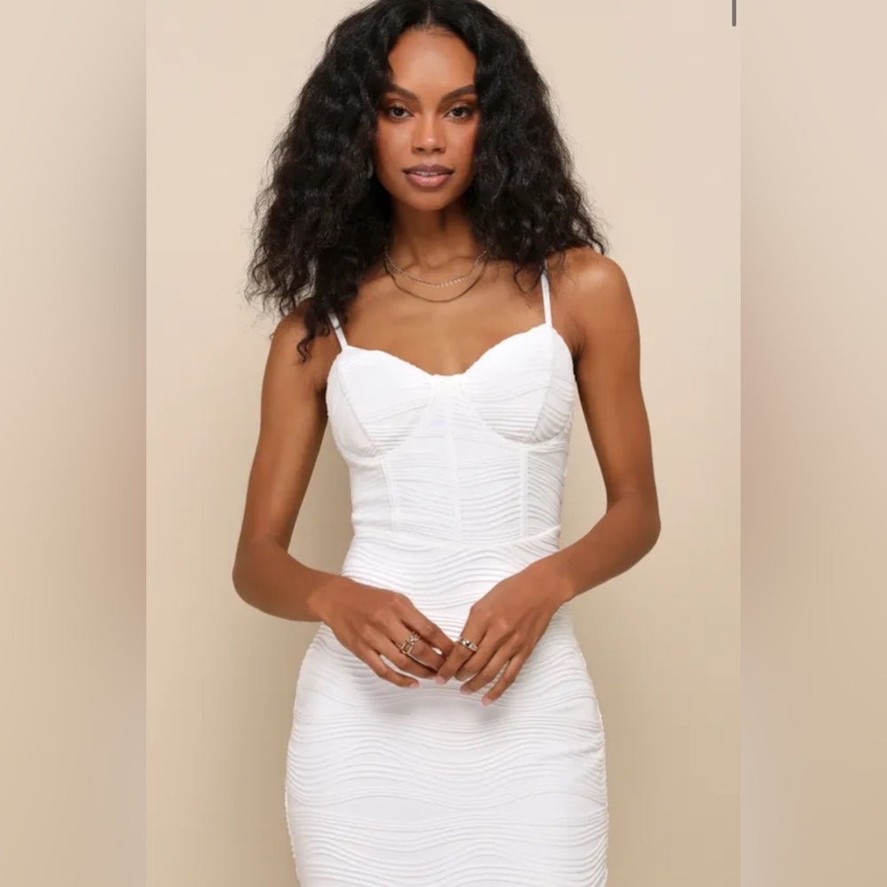 NWT Lulus Undeniable Icon White Textured Bustier Bodycon Midi Dress Size XL